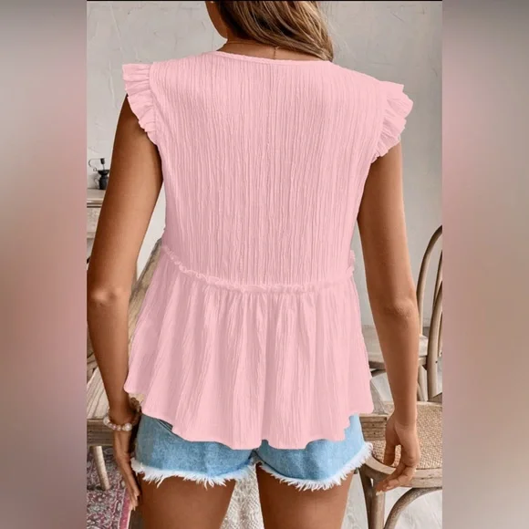 Briar - Pink Ruffled V-Neck Top - Picture 2 of 5